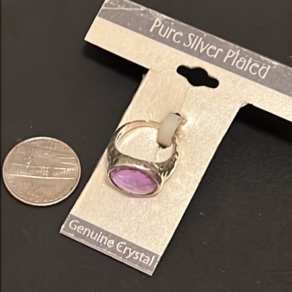 NWT Sterling Silver Plated Hammered Amethyst Crystal Gemstone Crystal Ring - Picture 7 of 8